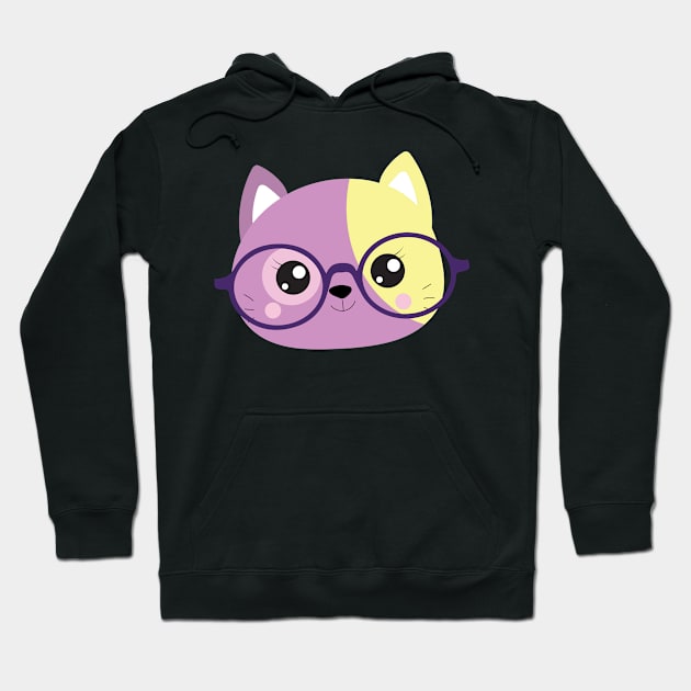 Purple and Yellow Hipster Cat Hoodie by CraftyCatz